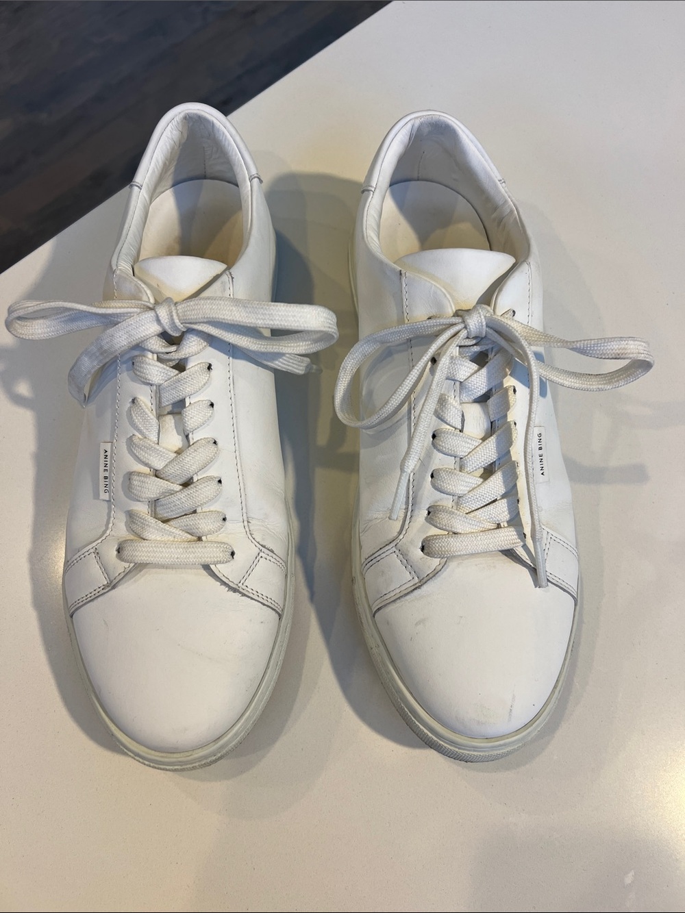 Anine Bing white leather low top lace up sneakers size 41